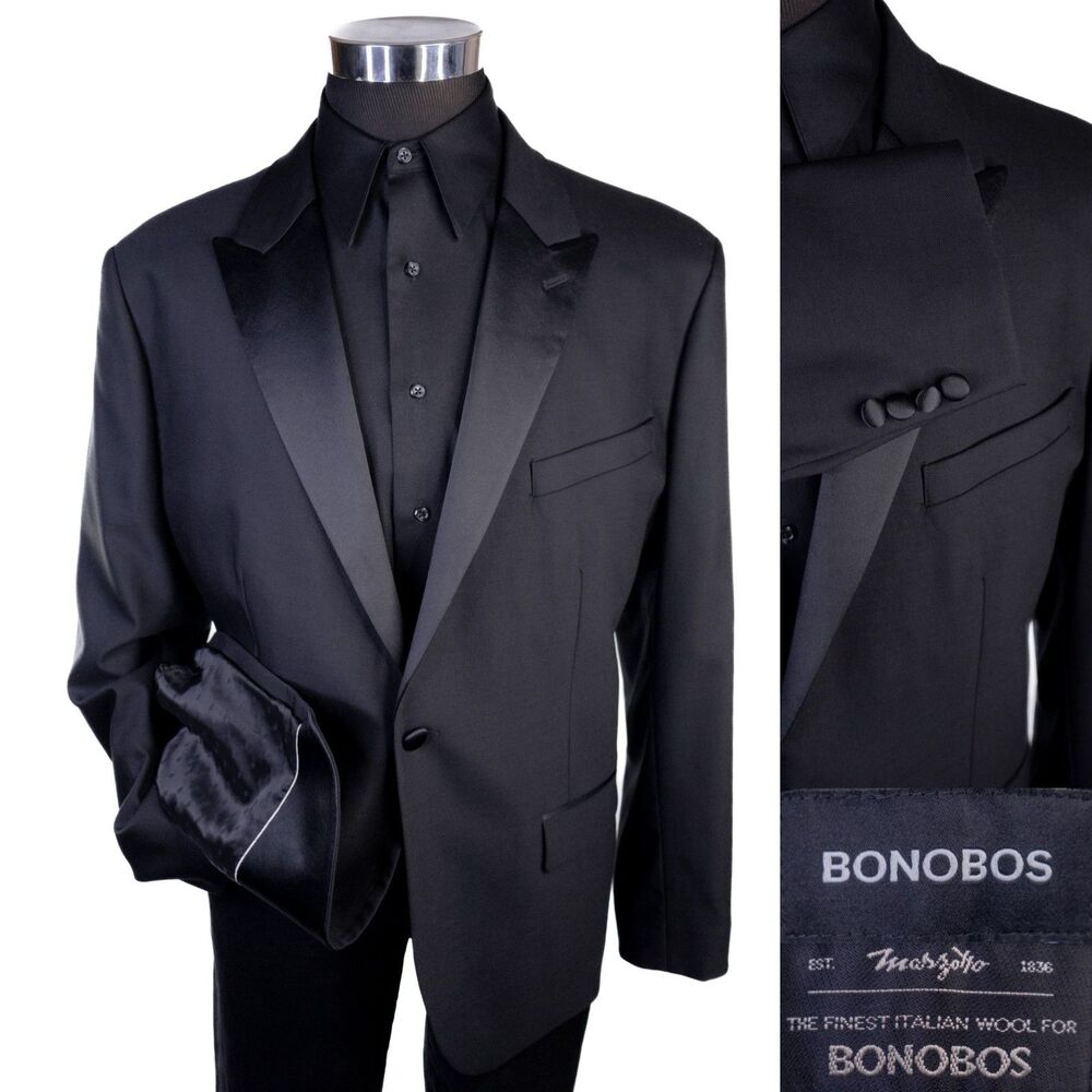 Bonobos Blazer Marzotto Italian Wool Blazer Tuxedo Jacket Sz 46S One-button NWOT
